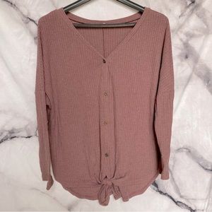 Cozy Waffle Knit V Neck